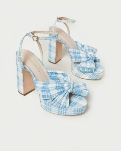 Loeffler Randall Natalia Blue Plaid Platform Bow Heel
