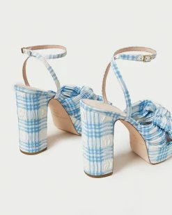 Loeffler Randall Natalia Blue Plaid Platform Bow Heel