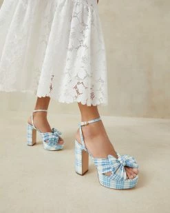 Loeffler Randall Natalia Blue Plaid Platform Bow Heel