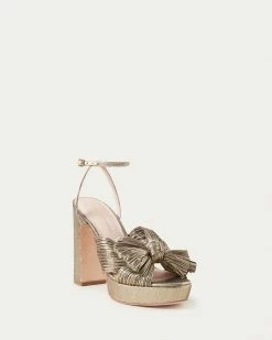 Loeffler Randall Natalia Dark Gold Platform Bow Heel Pleats