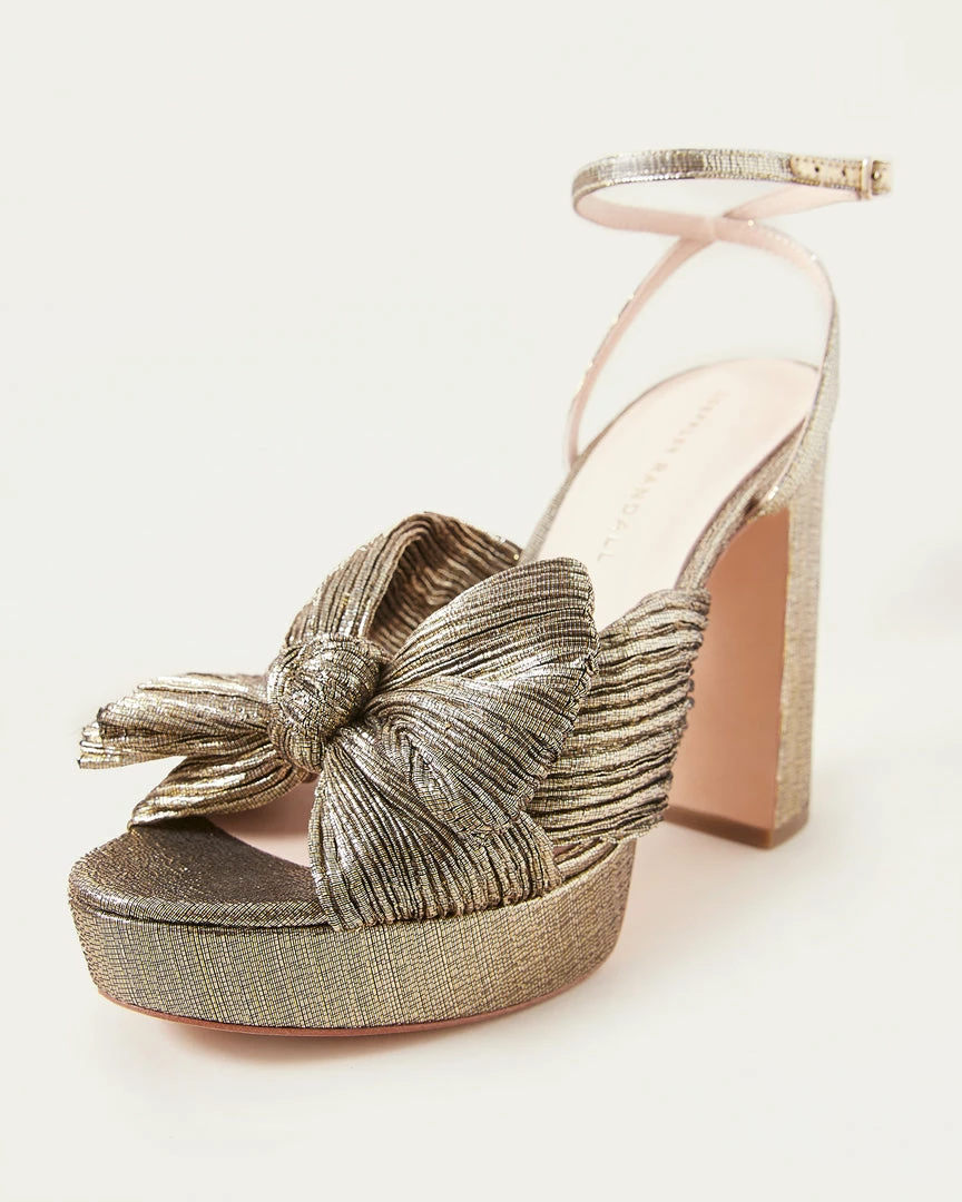 Loeffler Randall Natalia Dark Gold Platform Bow Heel Pleats