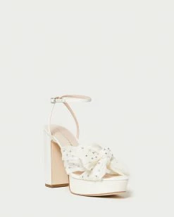 Loeffler Randall Pleats Natalia Pearl Rhinestone Platform Bow Heel