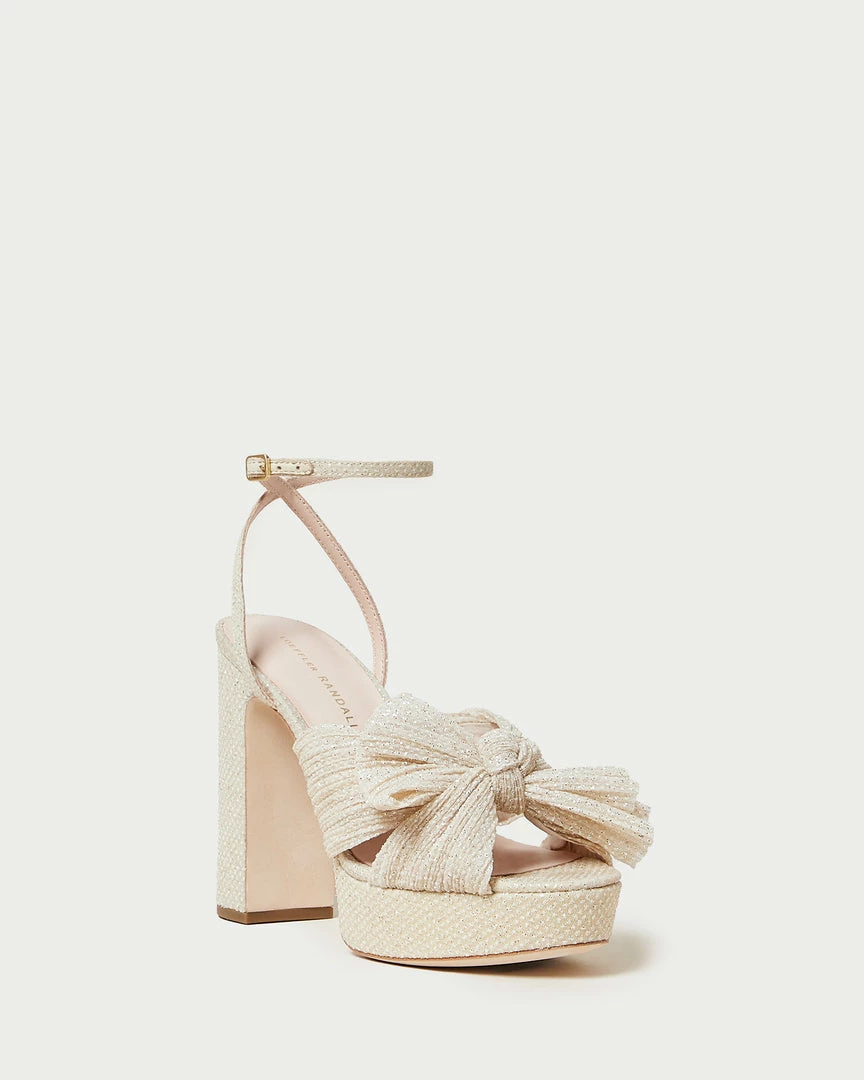 Loeffler Randall Natalia Cream Sparkle Platform Bow Heel Pleats