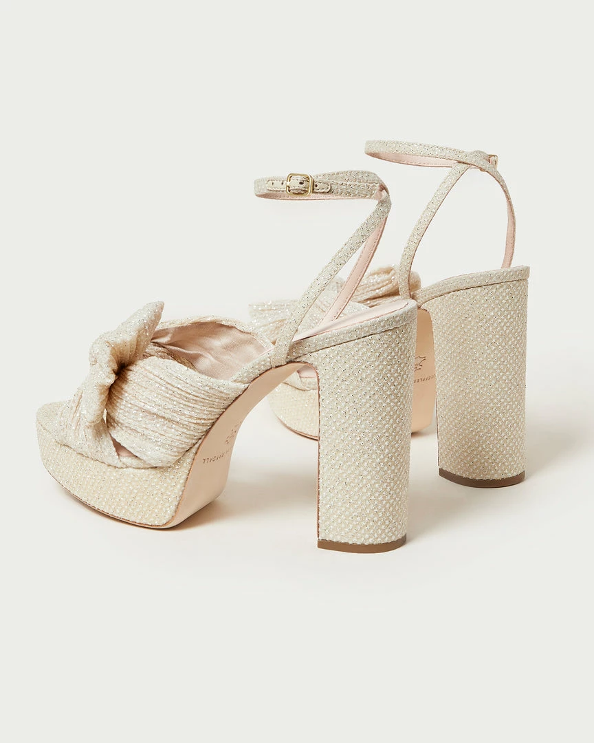 Loeffler Randall Natalia Cream Sparkle Platform Bow Heel Pleats