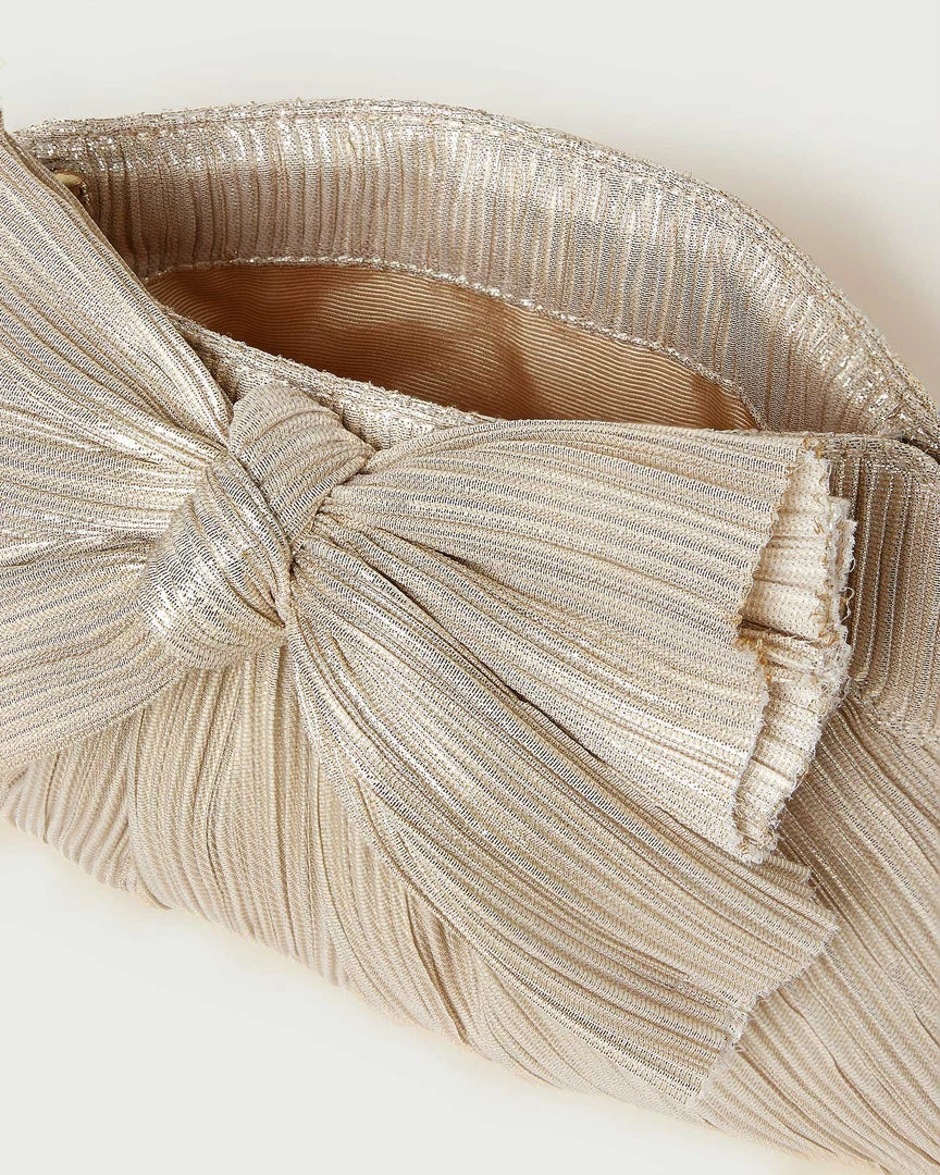 Loeffler Randall Rayne Platinum Bow Clutch Pleats