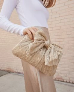 Loeffler Randall Rayne Platinum Bow Clutch Pleats