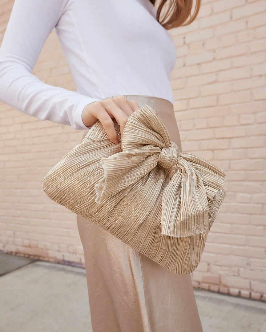 Loeffler Randall Rayne Platinum Bow Clutch Pleats