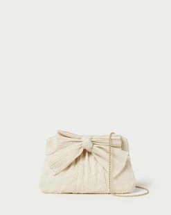 Loeffler Randall Rayne Cream Sparkle Bow Clutch Pleats