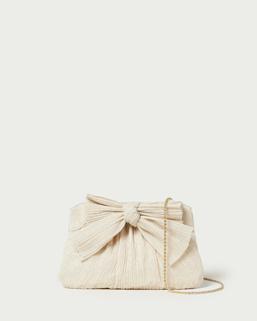 Loeffler Randall Rayne Cream Sparkle Bow Clutch Pleats