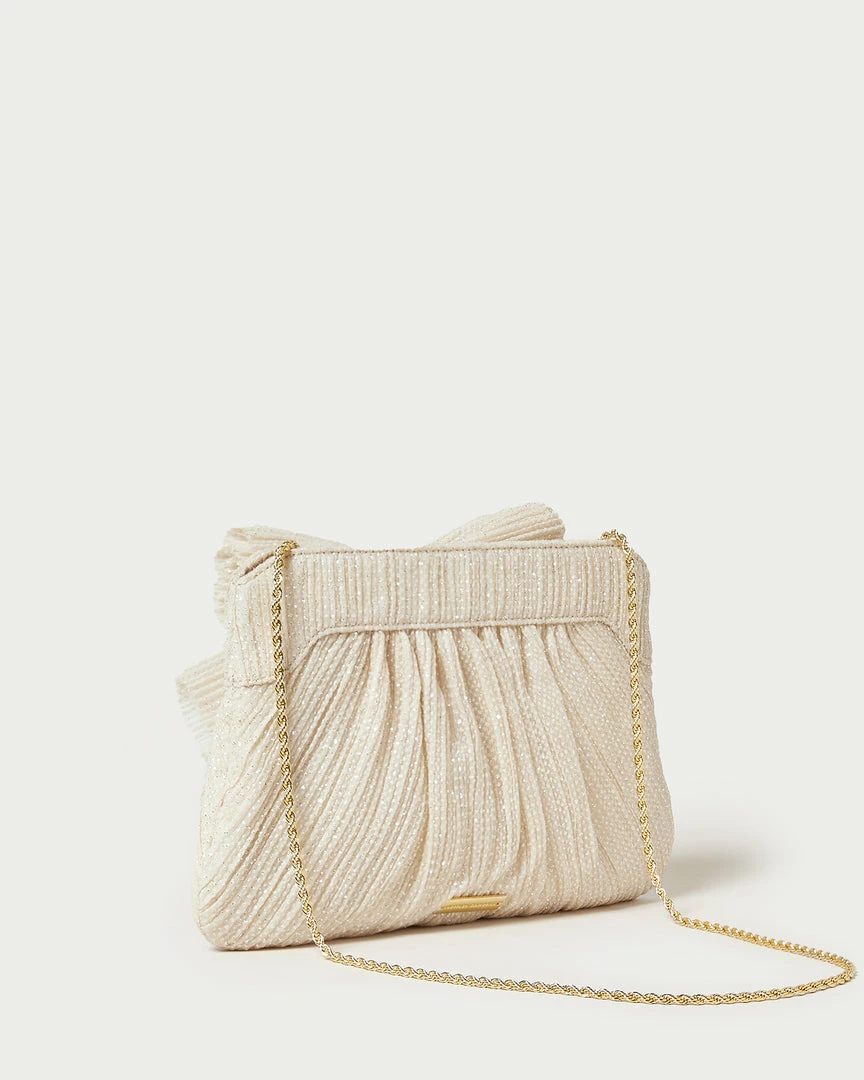 Loeffler Randall Rayne Cream Sparkle Bow Clutch Pleats
