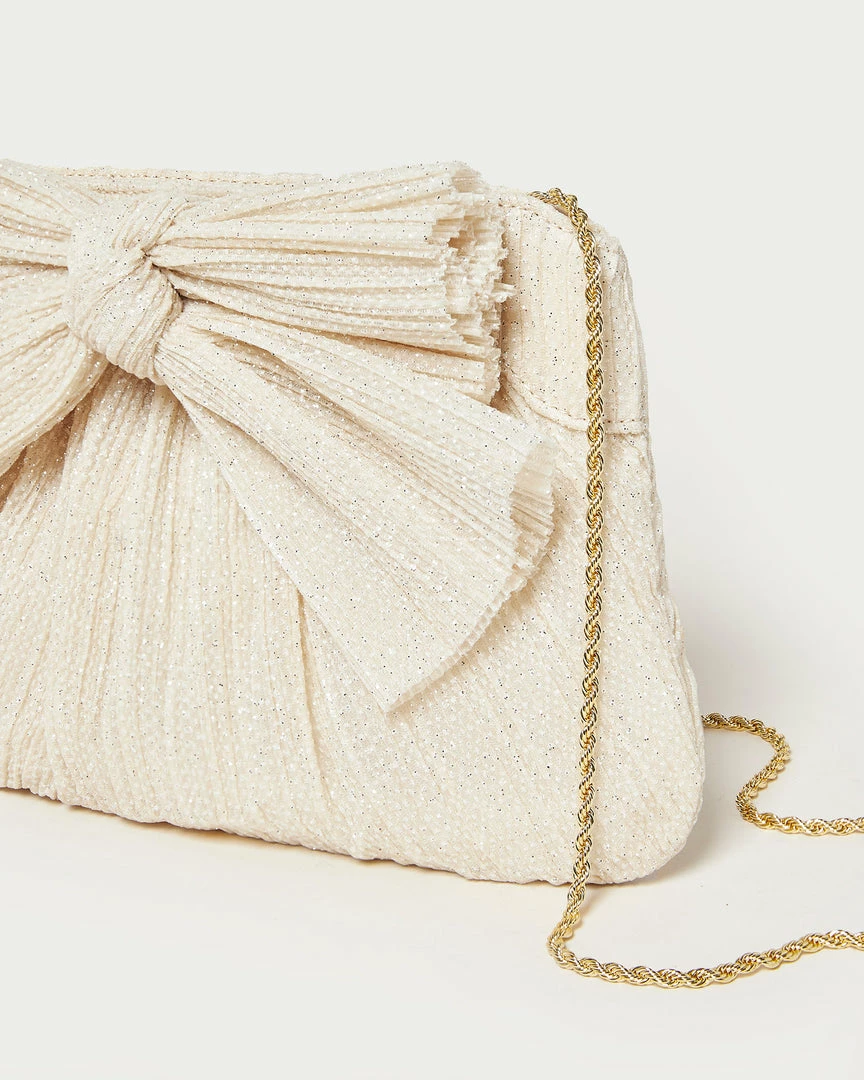 Loeffler Randall Rayne Cream Sparkle Bow Clutch Pleats