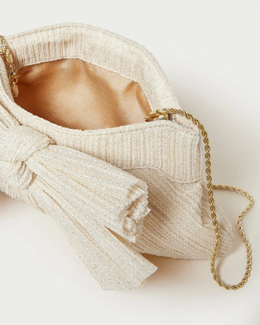 Loeffler Randall Rayne Cream Sparkle Bow Clutch Pleats