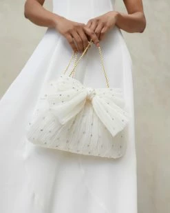 Loeffler Randall Rayne Pearl Rhinestone Bow Clutch