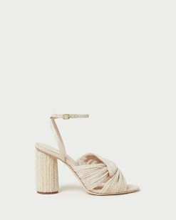Loeffler Randall Reed Cream Sparkle Pleated Twist Heel Pleats