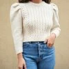 Loeffler Randall Rhett Cable Puff Sleeve Sweater