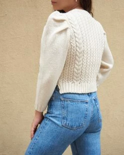Loeffler Randall Rhett Cable Puff Sleeve Sweater