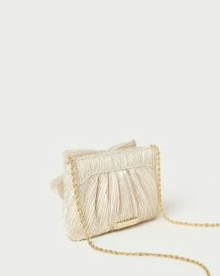 Loeffler Randall Rochelle Platinum Mini Bow Clutch Pleats