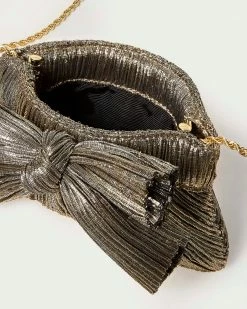 Loeffler Randall Rochelle Gold Mini Bow Clutch Pleats