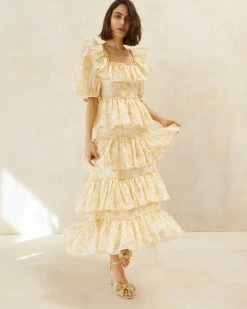 Loeffler Randall Rosalie Cream Floral Tiered Dress New Arrivals