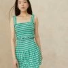 Loeffler Randall Siena Green Gingham Smocked Skirt New Arrivals