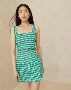 Loeffler Randall Siena Green Gingham Smocked Skirt New Arrivals