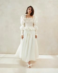 Loeffler Randall Suzette Cream Smocked Organza Dress