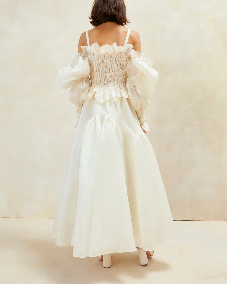 Loeffler Randall Suzette Cream Smocked Organza Dress